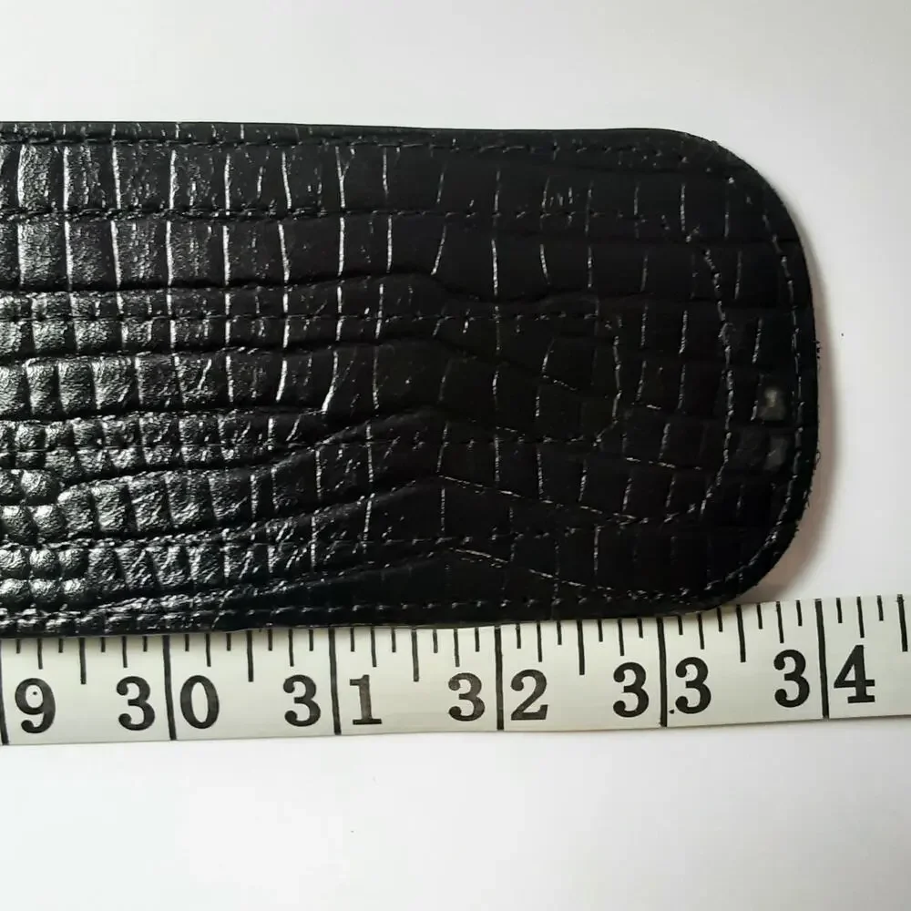 Abbe' Creations Womens Black Crocodile Embossed Genuine Leather Wide Belt Small